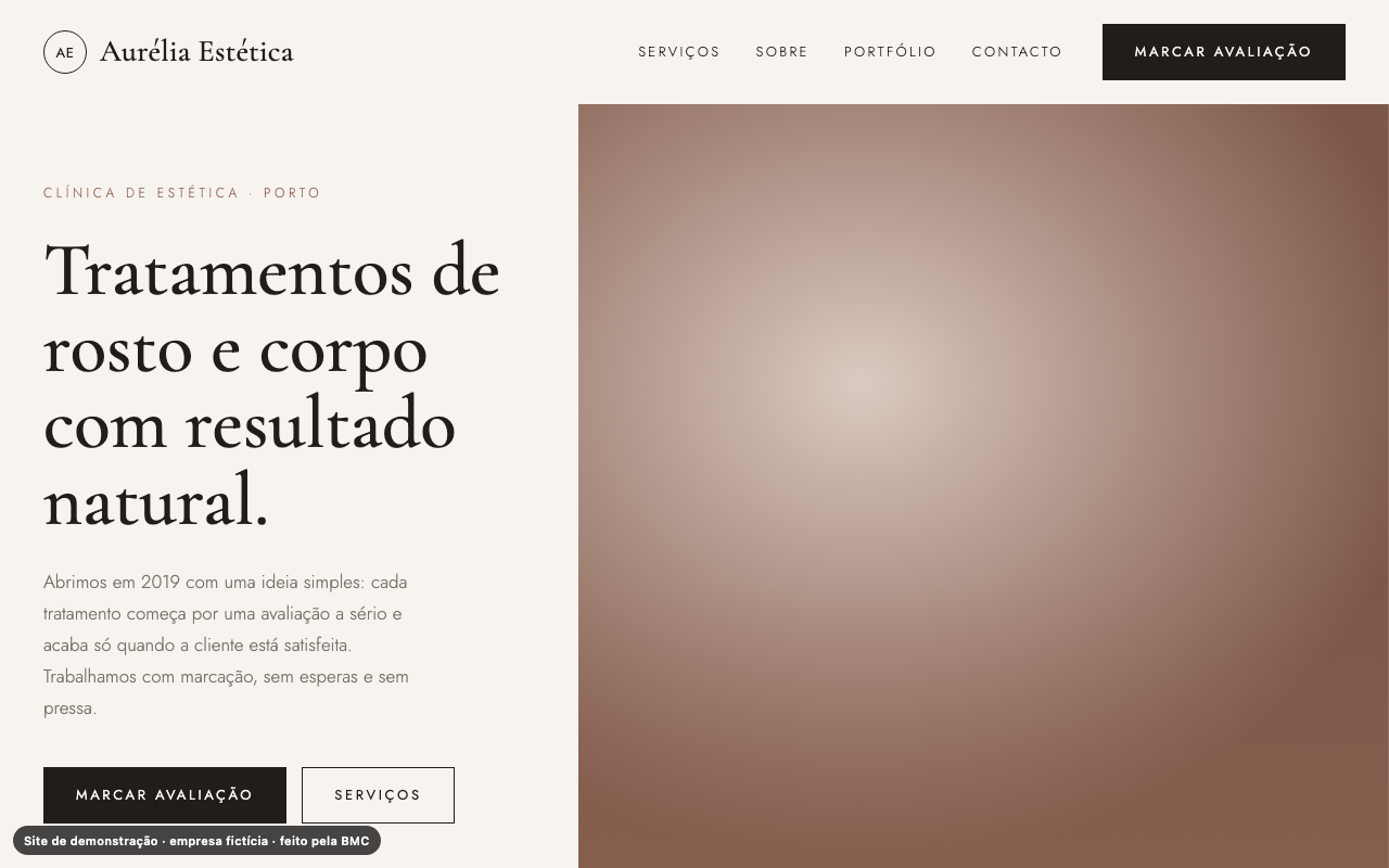 Exemplo: site de uma clínica de estética