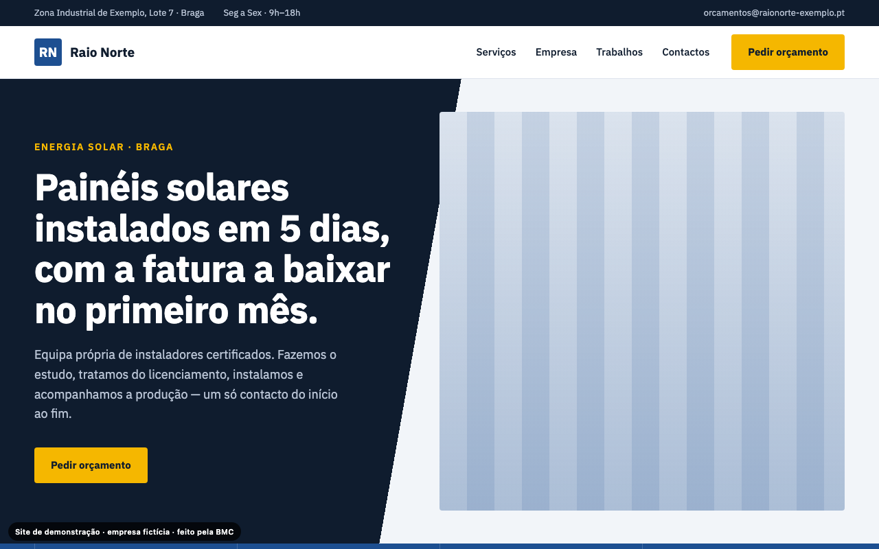 Exemplo: site de uma empresa de energia solar